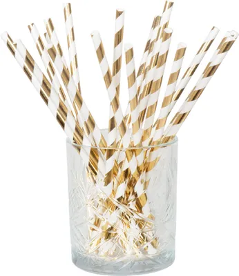 Produktbild von 20 Pappstrohhalme goldgestreift 20 cm - Einheitsgröße