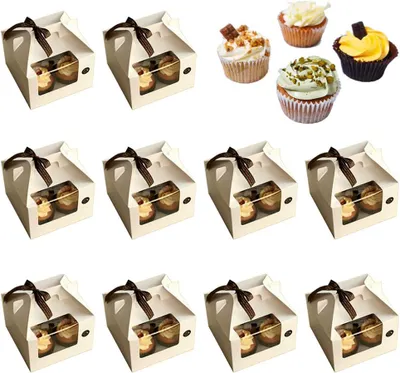 Obrázok produktu pre Krabice na cupcakes s 4 priehradkami, biele darčekové krabice na cupcakes s oknom a rúčkou, obaly na torty vhodné na dekoráciu oslavy narodenín