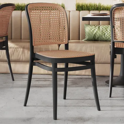 Produktbild von 2er-Set BELLA | Bistro Rattanstuhl | Schwarz | Stapelbar | Gastro Rattanstuhl, Outdoor Rattanstuhl, Terrassen Rattanstuhl