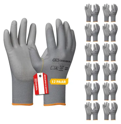 Produktbild von Gebol Nano Flex Arbeitshandschuhe, 12 Paar, Gr. 8/M, Grau, PolyurethanGrip, Montage
