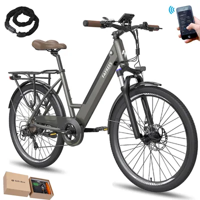 Produktbild von E-Bike Pannensichere Reifen 26 Zoll, Rostfreie Aluminiumlegierung bis zu 90 - 110 km, Wasserdicht IP54 mit 7 Gang und App, Grau