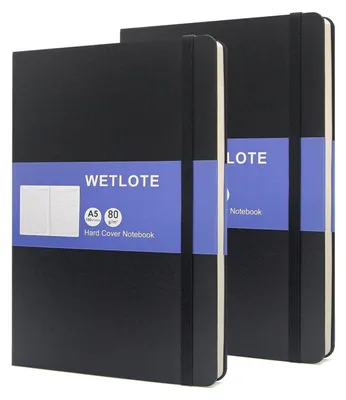 Image de Cahier A5, format 14 x 21 cm, couverture rigide, quadrillé, lot de 2, couleur noire, 106 feuilles, grammage 80 g/m²