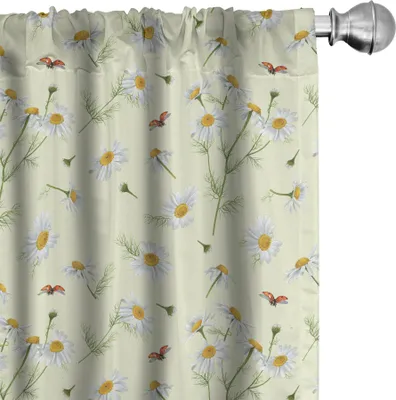 Produktbild von ABAKUHAUS Gänseblümchen Vorhänge, Gardinen, Realistische Garten Botanik Kunstwerk mit Kamillenblüten und Knospen mit Fliegen Marienkäfer, 2 Stück 75 x 245 cm, Mehrfarbig