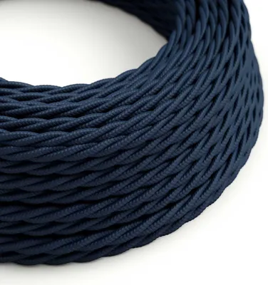 Immagine prodotto di Creative-Cables Cavo elettrico tessile, 3 x 0,75 mm², 50 m, Blu Profondo TM20, Trecciato, effetto seta