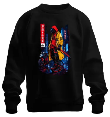 Obrázok produktu pre Cyberpunk, samuraj, katana, japonský anime štýl, manga, mikina s kapucňou, čierna, veľkosť S