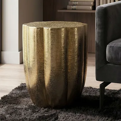 Obrázek produktu pro WOHNLING Odkládací stolek hliník zlatý 41 cm Kulatý odkládací stolek kovový dekorativní stolek hliník moderní stolek do obývacího pokoje malý konferenční stolek stolek k pohovce ruční výroba