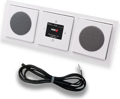 Produktbild von Busch Jäger DAB+ Unterputz Radio Set 8215U-101 inkl. 2x Lautsprecher im 3 fach Rahmen in FUTURE Linear Studioweiß inkl. 0,9m EBROM Wurfantenne 8215U - 8215 U - 8215 U-101