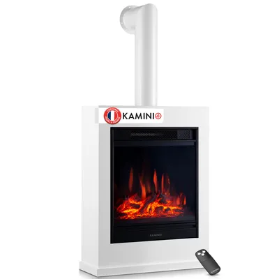 Image de Cheminée électrique KAMINIO KALLE avec tuyau de poêle - Cheminée électrique sur pied avec chauffage, effet flammes 3D, télécommande -  Blanc, Image générée par une IA