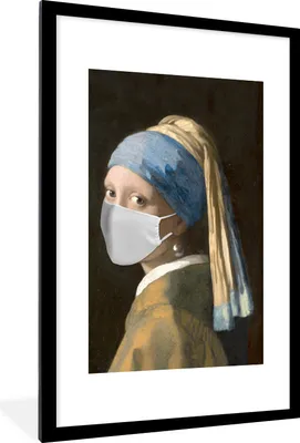 Produktbild von MuchoWow® MuchoWow® Gerahmtes Poster Das Mädchen mit dem Perlenohrring - Johannes Vermeer - Mouthcap 60x90 cm - Poster mit zchwarzem Bilderrahmen - Dekoration - Wandposter Wohnzimmer - Hochwertig