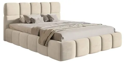 Obrázek produktu pro Selsey Cloudy – čalouněná postel 120 × 200 cm, světle béžový samet