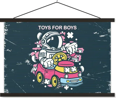 Produktbild von MuchoWow® Textilposter Jahrgang - Astronaut - Auto 90x60 cm mit schwarzem Rahmen - Aufhängungssatz