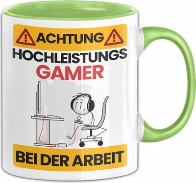 Produktbild von Gamer Tasse Geschenk Lustiger Spruch Geschenkidee für Gamer Achtung Hochleistungs Gamer Bei Der Arbeit (Grün)