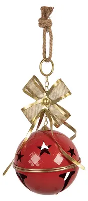 Productafbeelding van Clayre & Eef kerstdecoratie: belletje, diameter 16 cm, hoogte 32 cm, rood, metaal