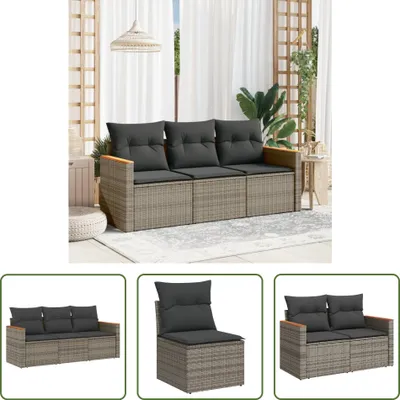 Produktbild von The Living Store 3-tlg. Garten-Sofagarnitur mit Kissen Grau Poly Rattan