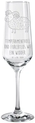 Produktbild von Mr. & Mrs. Panda Glas Sternzeichen Widder - Transparent - Geschenk, Geburtstag April, Sektflöte, Schafbock, Horoskop, März, Trinkglas, Champagnerglas, Sektglas, Bock