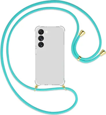 Produktbild von Handykette Backcover-Schutzhülle mit Band (Metall goldfarben) für Samsung Galaxy S23 - türkis