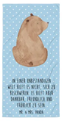 Produktbild von Mr. & Mrs. Panda Badehandtuch Bär Schulterblick - Blau Pastell - Geschenk, Selbstachtung, Motivation, Poolhandtuch, Duschtuch, Bären, Handtuch, Großes, Reisehandtuch