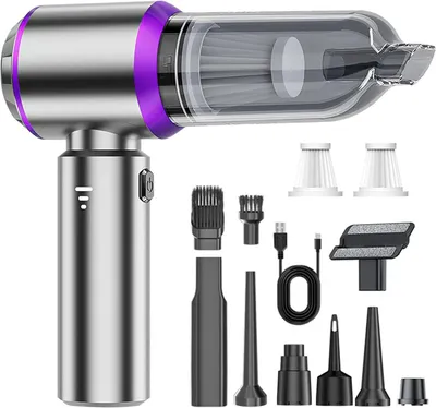 Immagine prodotto di Aspirapolvere portatile senza fili - Mini aspirapolvere - Per auto e casa - 4 funzioni in 1 - Potenza di aspirazione: 22000 Pa - Colore: lilla
