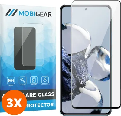 Produktbild von Mobigear Premium 9.98 Xiaomi 12T Panzerglas Gehärtetes Glas Displayschutz - Hüllenfreundlich - Schwarz (3er Pack)