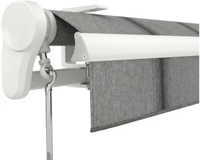 Produktbild von Soluna Gelenkarmmarkise Trend 5x3,5 Stoff Dessin D419 Gestell RAL 9010 reinweiß Antrieb Links inkl. Motor mit Nothandkur