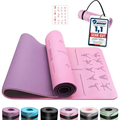 Productafbeelding van Yoga mat 6 mm TPE, antislip met uitlijningslijnen, 183 x 61 x 0,6 cm