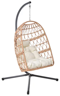 Obrázek produktu pro BELIANI Houpací křeslo přírodní barva PE ratan kovový podstavec měkký sedací polštář styl boho a rustikální obývací pokoj terasa zahrada
