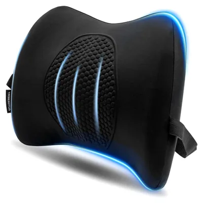 Produktbild von Ergonomisches Lendenwirbelkissen aus Memory Foam für Auto, Bürostuhl und Rollstuhl, verstellbar und atmungsaktiv