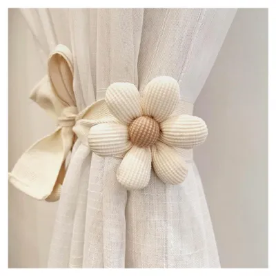 Produktbild von 2 Stück Gardinen Seil Vorhang Raffhalter mit Blumenmotiv Beige Verstellbar