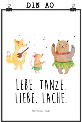 Produktbild von Mr. & Mrs. Panda Bild Waldtiere Aloha DIN A0 - Weiß - Geschenk, Hase, Tanzen, Wandbild, Igel, kunstdruck poster, Bär, drucke, Musik, Wald, wanddeko, Lustige Sprüche
