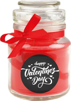 Obrázek produktu pro Vonná svíčka jako valentýnský dárek - svíčka ve sklenici na bonbóny s různými valentýnskými motivy a velikostmi. Valentýn - motivy a velikosti