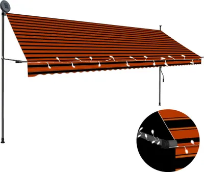 Produktbild von Einziehbare Markise Handbetrieben mit LED 400 cm Orange Braun - Balkonmarkise Seitenmarkise Sichtschutz fš¹r Balkon Sonnenschutz Windschutz