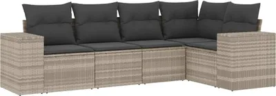 Produktbild von vidaXL 5-tlg. Garten-Sofagarnitur mit Kissen Hellgrau Poly Rattan