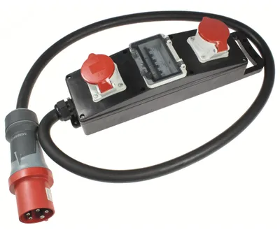 Image de AS Schwabe 60807 Barrette de distribution en caoutchouc plein S 11 63 A 63 A 1 fiche CEE 63 A, 5 pôles 400 V IP44 (60807)
