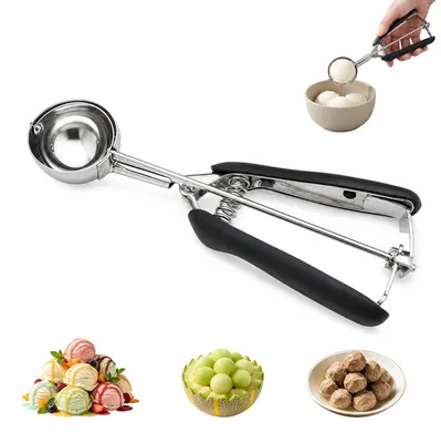 Productafbeelding van IJsbolvormer van roestvrij staal - Roestbestendig, met een diameter van 4 cm - Geschikt voor ijs, gehaktballetjes, deeg en aardappelpuree