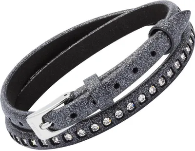 Produktbild von Unique Armband aus schwarzem Leder mit Glitzer Zirkonia