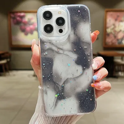 Produktbild von Für iPhone 12 / 12 Pro Ink Smudged Glitter TPU Phone Case (Black)