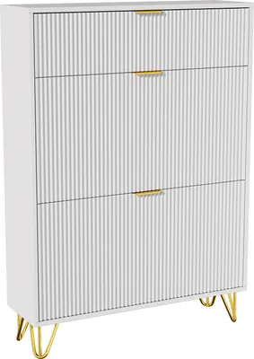 Image de Armoire à Chaussures Inclinable - 16 Paires - 3 Compartiments - Design Moderne (blanc, 110x24x111cm)