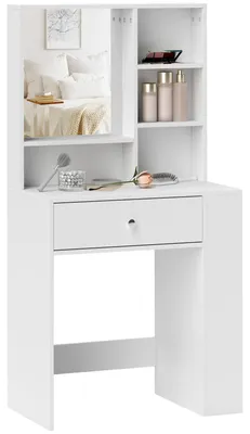 Immagine prodotto di Comò da trucco con specchio e spazio contenitivo | Colore: Bianco | Dimensioni: 70x40x137 cm