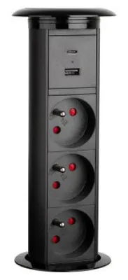 Image de Prise encastrable verticale rond 3x 230V 2x USB A & C Noir