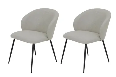 Produktbild von Hela Tische, 2er Set Esszimmerstuhl Sessel Graz, Bezug Webstoff Beige, Rundrohr Metall Füße Schwarz,  XL Sitzbreite, Rundrücken, 120kg belastbar