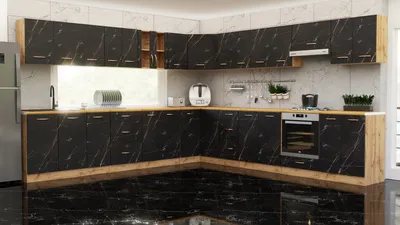 Zdjęcie produktu dla Blanco ® Meble kuchenne narożne Kuchnia narożna COSTA 6,8 m DĄB WOTAN/SAN SEBASTIAN ZESTAW REGAŁ ANEKS SZAFKA BLAT