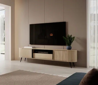 Produktbild von AX LIVING Lowboard Sanremi TV Schiebeschrank Eiche Cremona Braun 196 cm