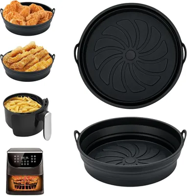 Produktbild von Air Fryer Silikon-Topf 2 Stück, Wiederverwendbare Frittierpfannen, Rund, Für Heißluftfritteuse, Mikrowelle