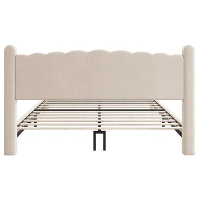 Produktbild von STILVORA Polsterbett 180x200 Jugendbett mit Lattenrost&und Zylindrische Stützbeine,Doppelbett aus Samt mit gewelltem Kopfteil,Beige (Ohne Matratze)