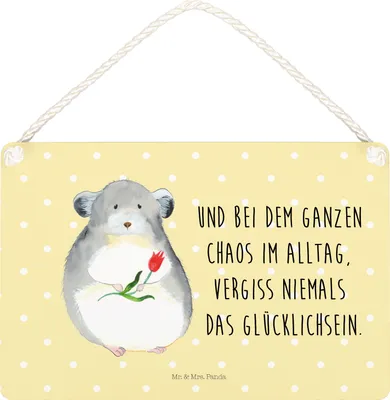 Produktbild von Mr. & Mrs. Panda Schild Chinchilla Blume DIN A5 - Gelb Pastell - Geschenk, Lustige Sprüche, Chinchillas, Glücklichsein, Liebeskummer, Holzschild, Wandbild Holz, Chaos