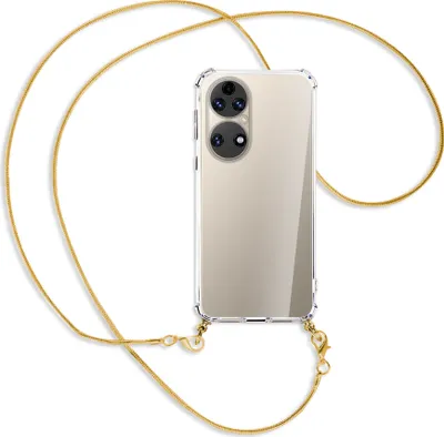 Produktbild von Handykette Backcover-Schutzhülle mit Band (Metall goldfarben) für Apple iPhone 13 - goldfarbene Kette Snake