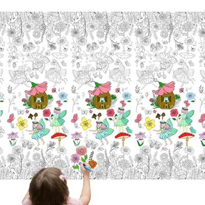 Immagine prodotto di Tovaglia da colorare, motivo fiori e farfalle, 137x274 cm, carta da disegno