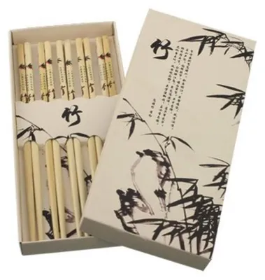 Produktbild von 484 Essstäbchen Geschenkset 5 Paar aus Bambus Holz in creme  Box