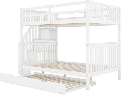 Produktbild von Etagenbett(140*200cm)Treppenregal,ausgestattet mit ausziehbares Rollbett, hohe Geländer, EN747-1
