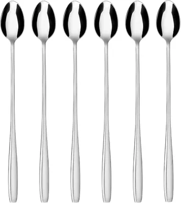 Produktbild von Longdrinklöffel-Set - 6-teilig - 22,5 cm - Extra lange Cocktaillöffel - Hochglanzpolierter Edelstahl - Spülmaschinenfest